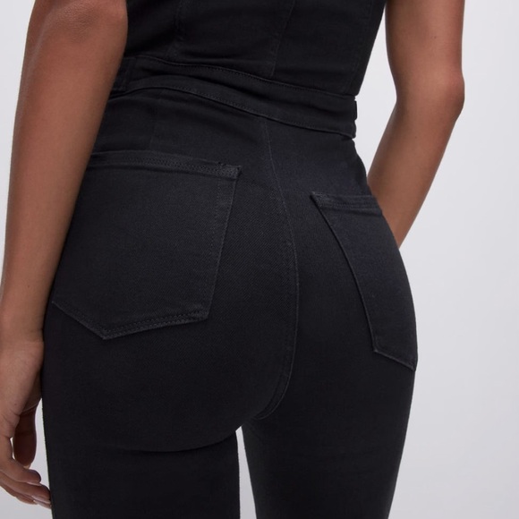 Good American Black Denim Jumpsuit Stretch NWT - Picture 3 of 11